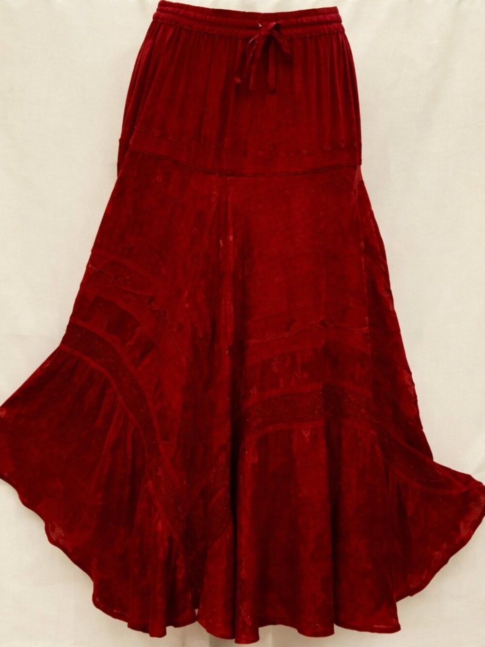 Red Embroidered boho maxi skirt india hippie just cruising free size floral red